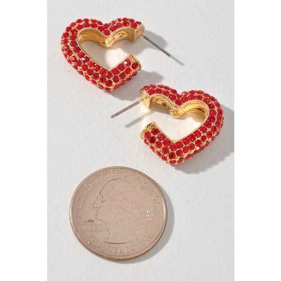 NEW Sparkly Bling Rhinestone Heart Love Hoop Earrings Cute Pretty Y2K Barbiecore - Picture 5 of 7